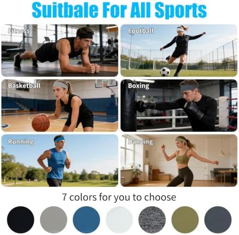 Sports Headbands for Men and Women - Breathable Quick-Drying Running Hair Band, Non Slip Elastic Head Sweat Bands for Fitness Yoga Tennis Basketball Cycling Hiking — view 6