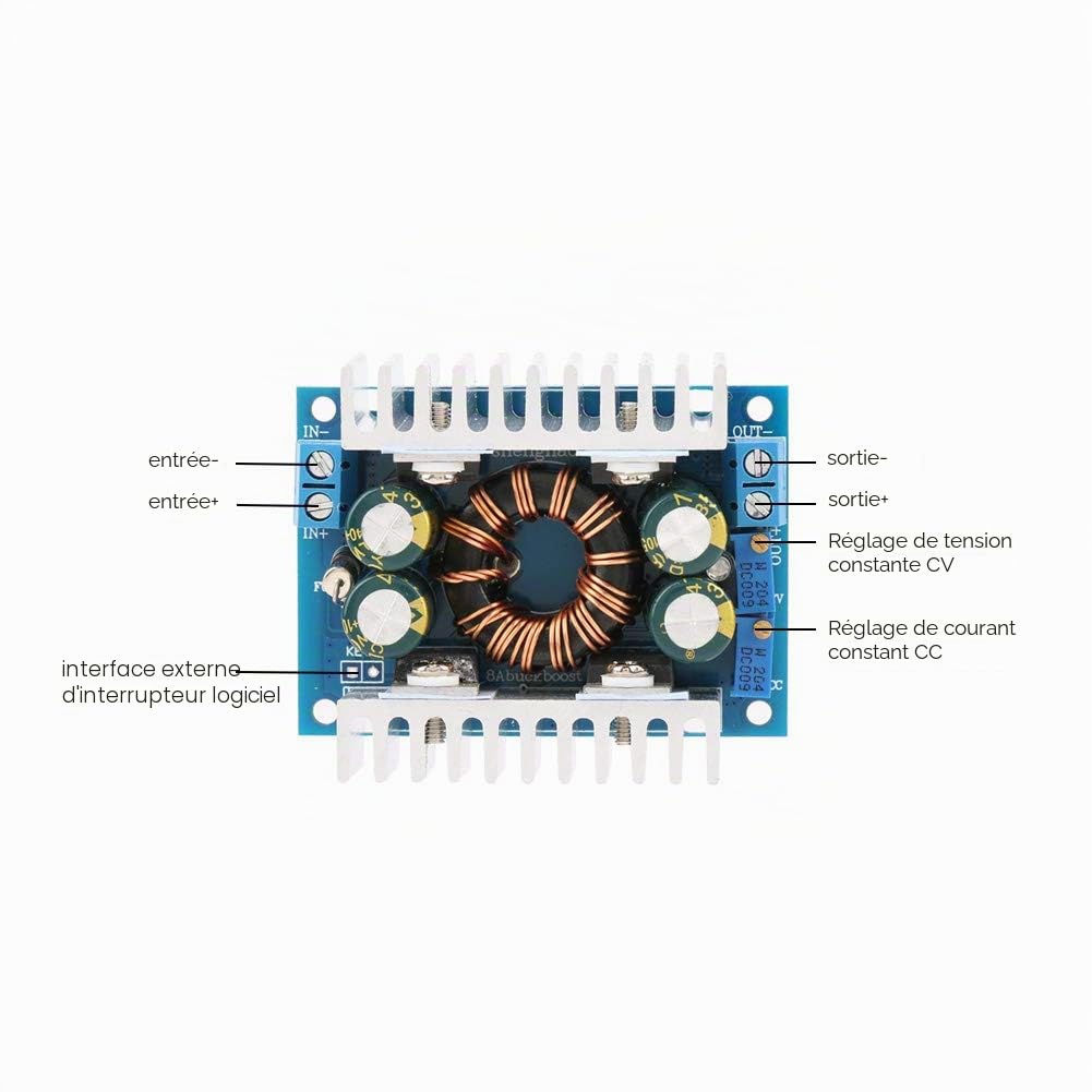 Module D'alimentation Convertisseur DC - DC 10A Transformateur de Puissance - Boost 5-30V à 1,25-30V Régulateur de Tension Automatique Conversion Énergétique