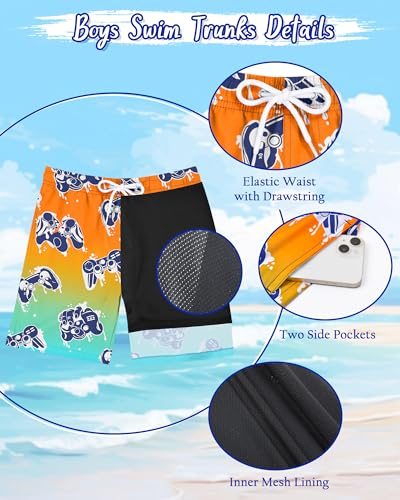 Image of Boys Rash Guard Swim Set with Swim Trunks Bathing Suit Long Sleeve Swim Shirt Quick Dry Swimsuit Kids Swimwear Size 7-16