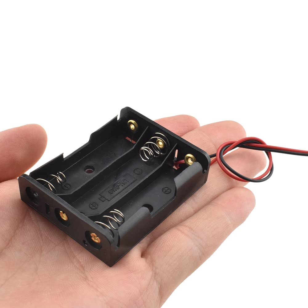 HAHIYO 4.5V AA Battery Holder Bundle Series with Wire Sturdy Clapm Flexible Springs Contact Build-in Harnesses Batteries Black Case Easy Install 6