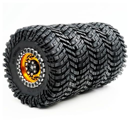 HOBBYSOUL 4pcs RC 2.2 Tires Tyres 127mm/5.0inch & Aluminium 2.2 Beadlock Wheel Rim Gold & Black Color Fit for 1/10 Mud Rock Crawler Truck Axial Yeti Capra SCX10 Traxxas trx4 Redcat Gen8