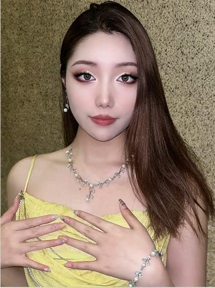 Luxury Cubic Zirconia Aurtrian Crystal Pearl Floral Necklace Dangle Earrings Wedding Bridal Jewelry Set Birthday Gifts for Her - Image 7