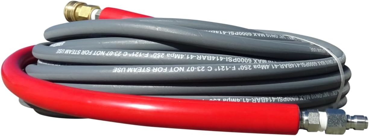 Pressure-Pro CHA0502GB 3/8" x 50' 6000 PSI, 2-Wire Steel Braided Pressure Washer Hose, Non-Marking Gray, Quick Connect Couplers, Heavy Duty