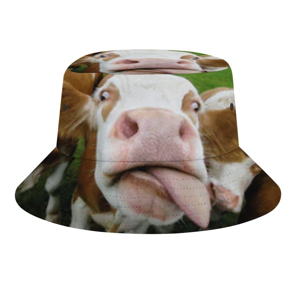 Jopajre Unisex Funny Cow Sticking Out Tongue Bucket Hat For Women Men Sun Cap Fisherman Hat Packable Beach Caps Travel Outdoor