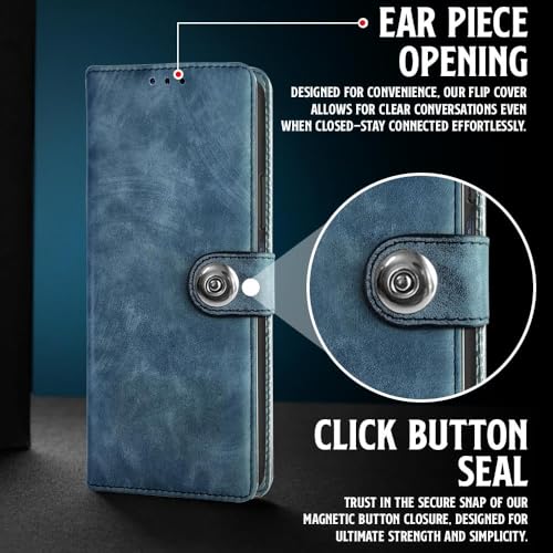 Image of Leather Flip Case Cover Compatible with for OnePlus Nord CE 4 Lite 5G |Designer Button| Hand-Stitched Leather Finish| Lightweight| Inbuilt Card Pockets Wallet & Stand|(Aqua)