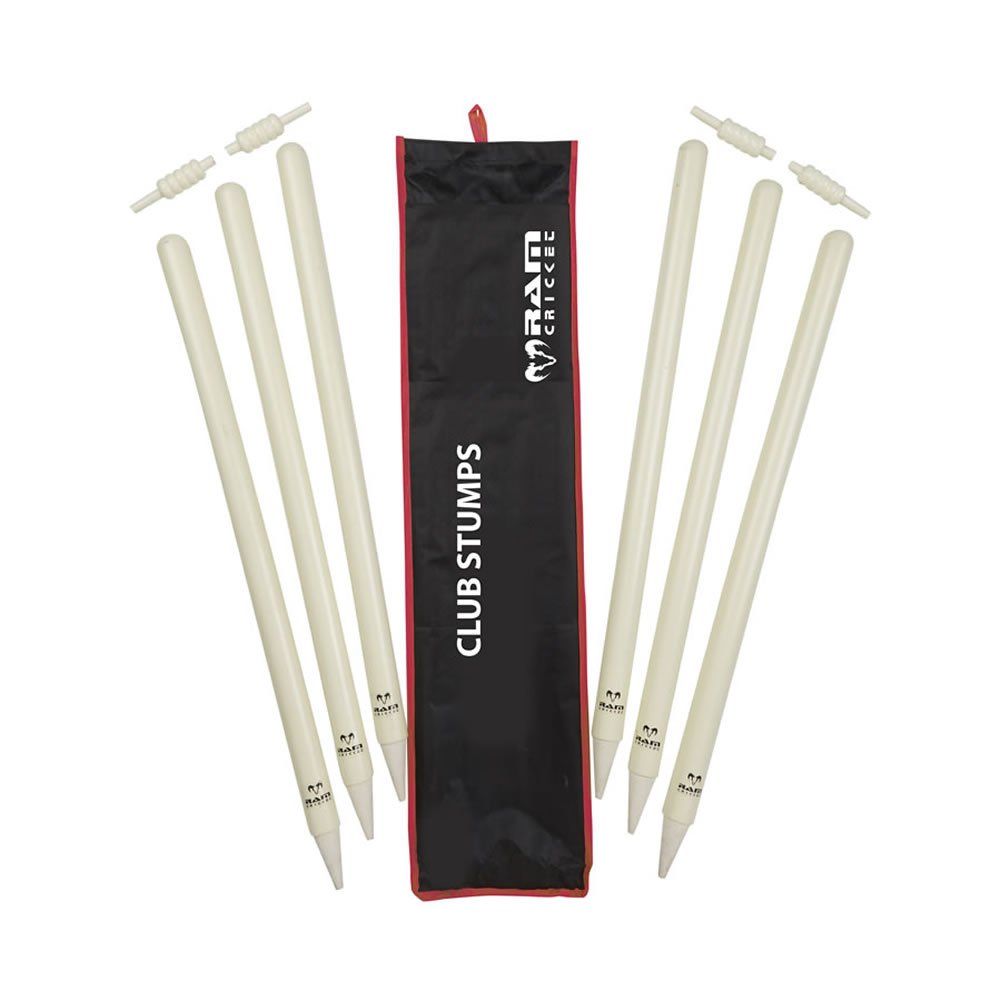 Ram Cricket Club Match Stumps - Full Match set for both batting ends - Mango Wood - Used by 100's of cricket clubs and teams - Comes in 2 sizes (Senior & Junior)