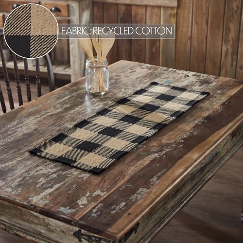 VHC-Brands-Runner-12×36-Cotton-Dining-Room-Kitchen-Table-Runner-Country-Farmhouse-Style-Black-Check-Collection-Rectangle-12×36-Country-Black VHC Brands Runner 12×36 Cotton Dining Room Kitchen Table Runner Country Farmhouse Style Black Check Collection Rectangle 12×36 Country Black