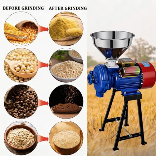 Image of 3000W Electric Grain Mill Grinder Dry Feed Flour Mill | Commercial Corn & SpiceGrinder with Adjustable Thickness, Heavy Duty, Wheat, Rice, Herbs, and Pepper- 110V, Dry Use