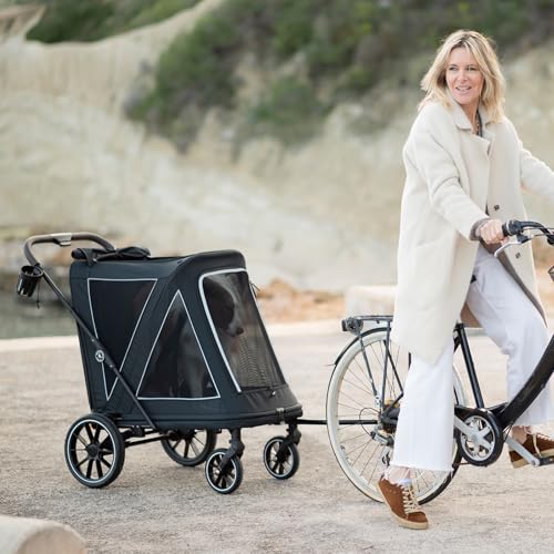 Image of Beberoad 2-in-1 Dog Stroller & Bike Trailer for Large Dogs, R7 All-Terrain Pet Stroller with ER Tires & Shock Absorption, One-Second Fold, 360 Mesh Ventilation, Detachable Washable Waterproof Fabric