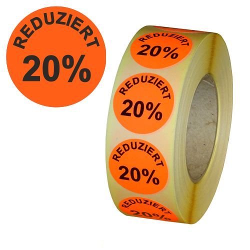 'Etichette "d' azione riduce 20% – Diametro 30 mm – Rosso FLuo – 10 x 1000 pezzi