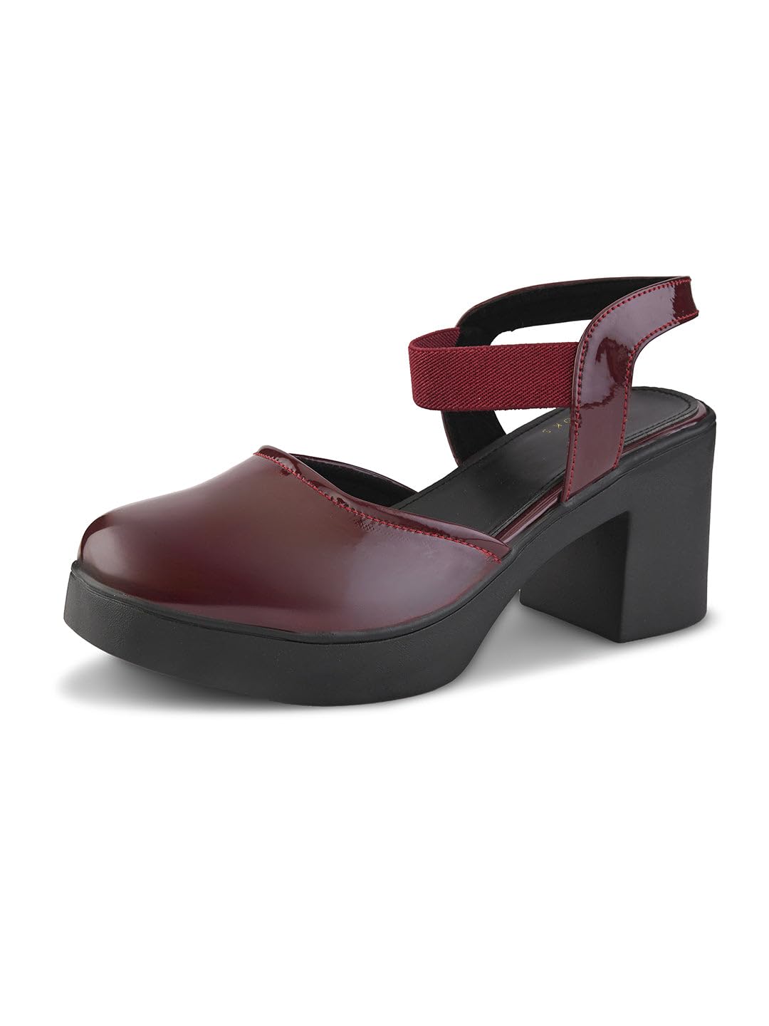 XE Looks Women’s Patent Finish Closed-Toe Slingback Heels | Comfortable Block Heel Sandals for Women