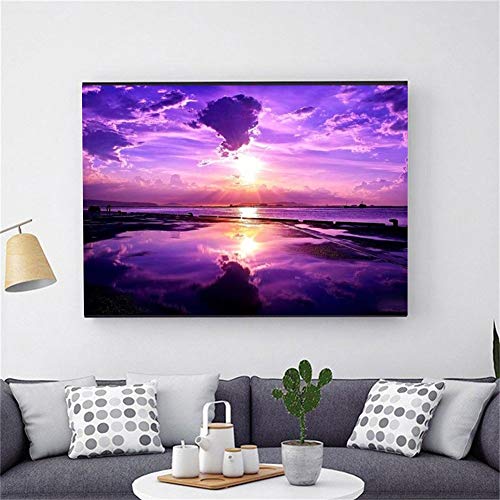 Toile diamant art coucher de soleil pour sublimer la décoration murale de votre salon moderne