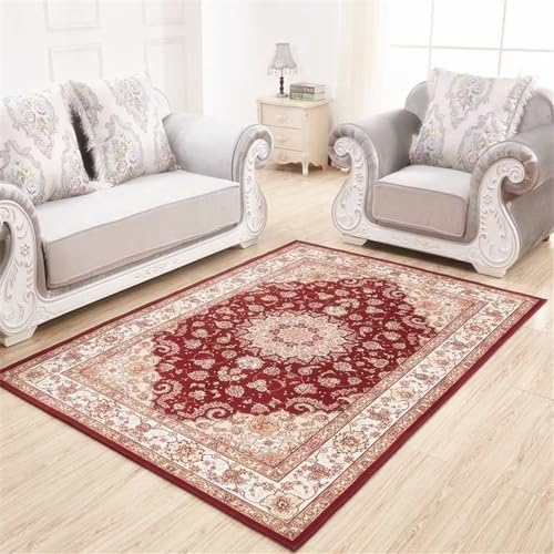 Tapis chambre à coucher rouge floral doux résistant et lavable