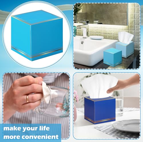 Image of Fourluoo 12 Pack Facial Tissues Cube Boxes Face Box 600 Sheets 3 Ply Soft Paper Square Tissues Bulk for Car Pocket Toilet Household Bedroom Family(Ocean Color)