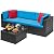 Devoko 4 Pieces Patio Furniture Sets All-Weather Outdoor Sectional Sofa Manual Weaving Wicker Rattan Patio Conversation Set with Cushion and Glass Table (Blue)