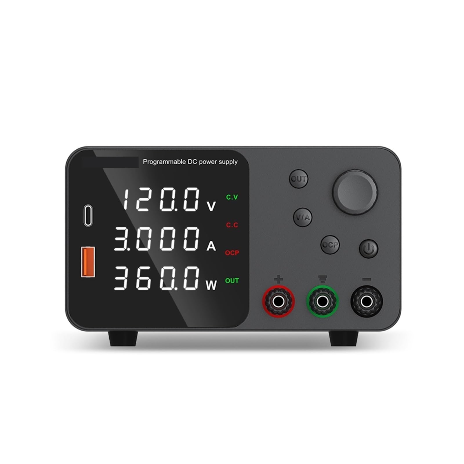 Fuente de alimentación de CC, Fuente De Alimentación Laboratorio 30V 10A Con Carga Rápida USB Corriente Voltaje Regulable 5A 60V 120V 3A CC(TPS1203 Black)