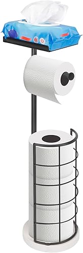 NearMoon Soporte de papel higiénico independiente con estante, soporte de rollo de papel de metal con base de mármol, soporte de rollo de papel
