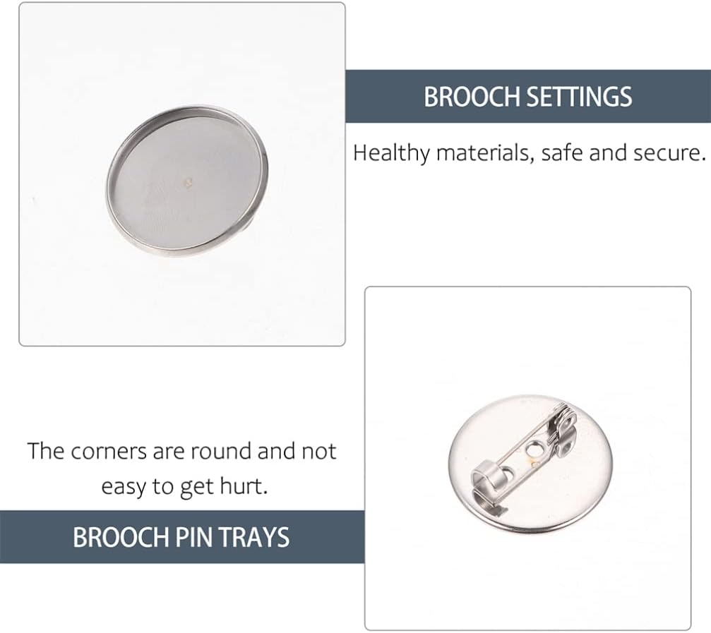 Milisten 20Pcs 25mm Stainless Steel Brooch Pin Trays - Round Blank Cabochon Base Settings with Safety Backs - Flat Back Bezel Disks for DIY Jewelry Making, Breastpin Accessories for Crafts