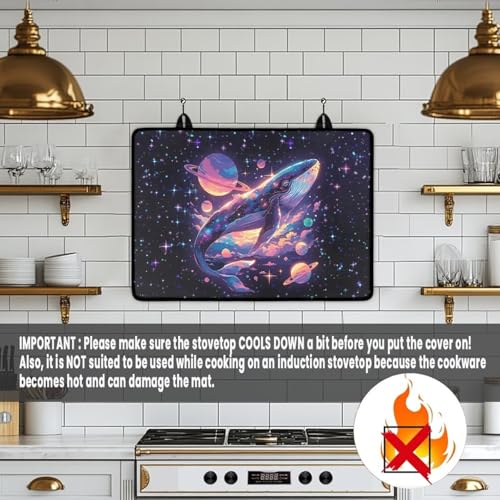 Image of Whale Galaxy Silicone Electric Stove Top Cover Mat 29'' x 21'' Ceramic Stove top Cover, Heat Resistant Glass Cooktop Protector Flat RV Range Stovetop Protector Home Kitchen Decor