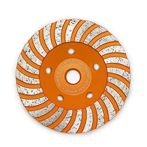 Muela abrasiva de superficie de copa de diamante, BGTEC 1 pieza Disco de amoladora de diamante de hormigón Turbo Row de 100 mm con rosca M14 para mampostería de mármol de piedra de granito Cover