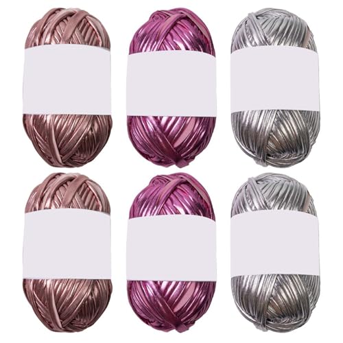 TEMOOUES 6 piezas de hilo metálico para camiseta, tela brillante, poliéster, para tejer bolsas, cestas, ganchillo, cojín