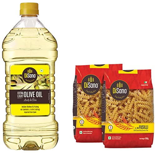 Image of DiSano Extra Light Olive Oil, Indian dishes and frying, 2L & Disano Fusilli Durum Wheat Pasta, Pack of 2 (1kg)