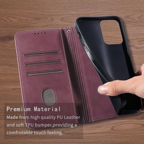 Image of Wallet Case for Motorola Moto G Play 5G (2024) 6.5 inch - Moto G 5G 2024 Flip case, PU Leather Strong Magnetic Folio Phone Cover with Card Holder Slots, Wine Red