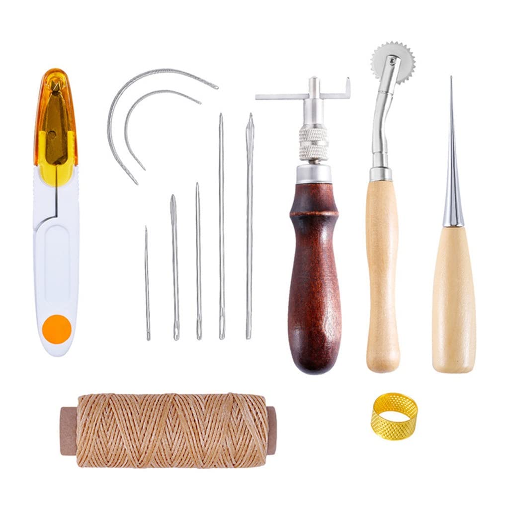 Starter-Set und Zubehör für Lederhandwerk: Lederfaden, Nähnadeln, Ahle, Schere, Lederhandwerkszubehör