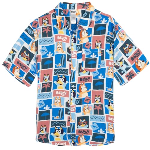 Bluey Mens Allover Print Button Front Camp Shirt Bingo Cream X-Large