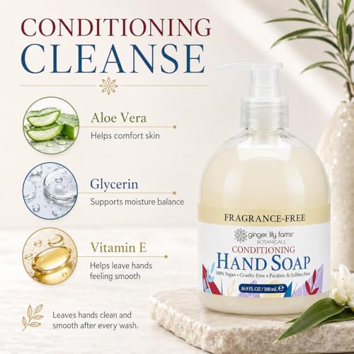 Image of Ginger Lily Farms Botanicals Conditioning Liquid Hand Soap, 100% Vegan & Cruelty-Free, Fragrance Free, 16.9 fl oz