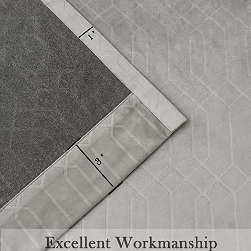 Gray Velvet Blackout Curtain Panels 60%-70% Room Darkening Window Treatment Drape Sets Rod Pocket Back Tabs Geo Embossed Trellis Pattern, For Living Room, Bedroom, Nursury, Kids Room, 52"X95"X2 #TOP2