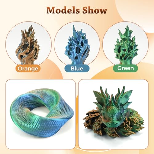 Image of VOXELAB Silk Tri-Color PLA Filament 1.75mm for 3D Printer, Rainbow Multicolor Silk PLA 1KG (2.2lbs) Spool, High Precision + /- 0.03mm, Smooth & Shiny 3D Printing Filament,Orange Blue Green