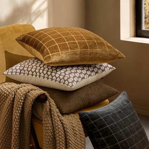 Image of MIULEE Black Plaid Decorative Throw Pillow Covers 22x22 Set of 2 | Vintage Check Chenille Couch Pillows Neutral Boho Farmhouse Cushion Covers Modern Home Decor for Sofa Bed Living Room