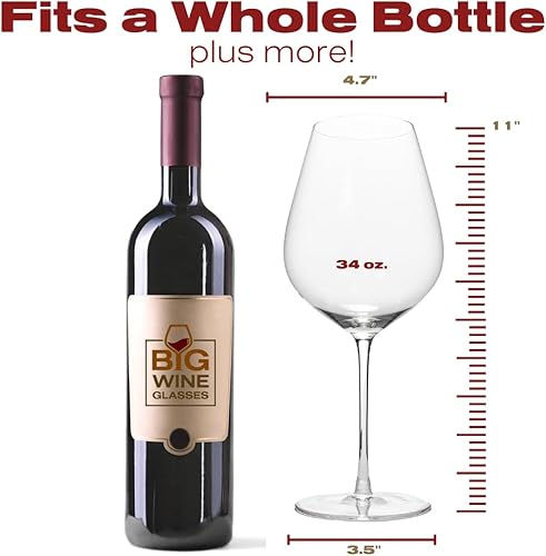 Miniatura 4 de Big Wine Glasses  Juego de 2 copas de vino gigantes de gran tamaño I para botella completa, copa de vino grande tinto y blanco con tallo I Ultra