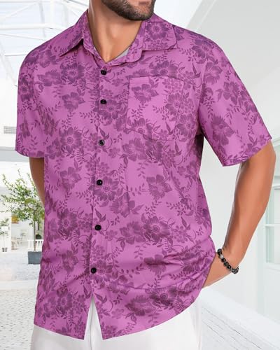 Image of Men Hawaiian Shirt Short Sleeve Summer Beach Button Down Shirts with Pocket