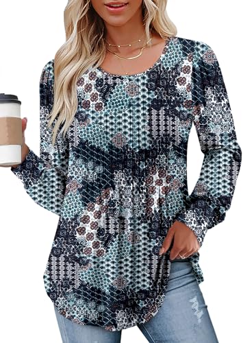 BETTE BOUTIK Long Sleeve Shirts for Women Fall Tops Dressy Blouses Crewneck Tunic Tops for Leggings S-3XL