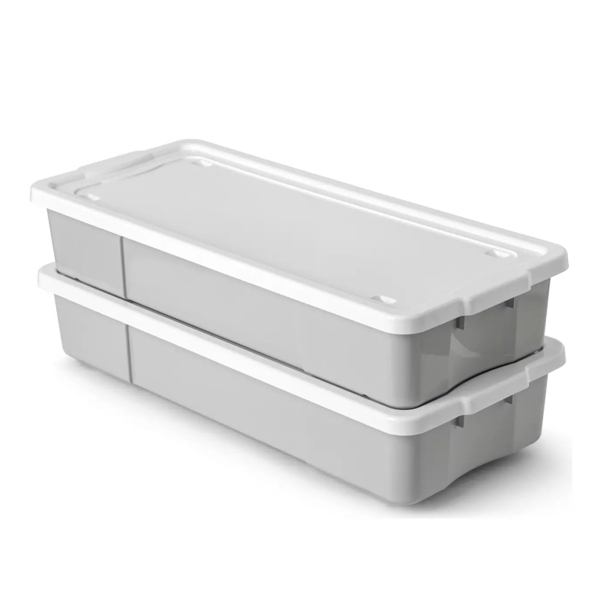 ALEEZ - 47L Underbed Storage Boxes with Wheels - Rectangular Plastic Rolling Storage Container for Clothes, Shoes, Bedding & Toys - Space Saving Durable Organiser for Bedroom & Home Use (Grey, 2x)