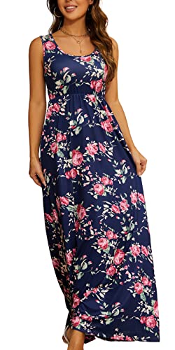 chuangminghangqi Damen Boho Kleid Lang mit Taschen Blumenkleid Sommerkleid...