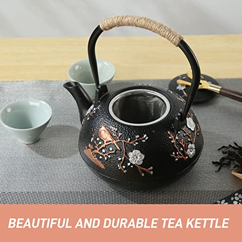 Image of Cast Iron Teapot SECHUDO Teapot for Stovetop Safe Coated with Enameled Interior,Japanese Beautiful Tea Kettle with Stainless Steel Infuser for Loose Tea (40.6oz /1200ml)