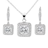 Cate & Chloe Ivy Jewelry Set, 18k White Gold Cubic Zirconia Pendant Necklace and Dangle Earrings Necklace Earring Set for Women, Princess Cut Jewelry Set