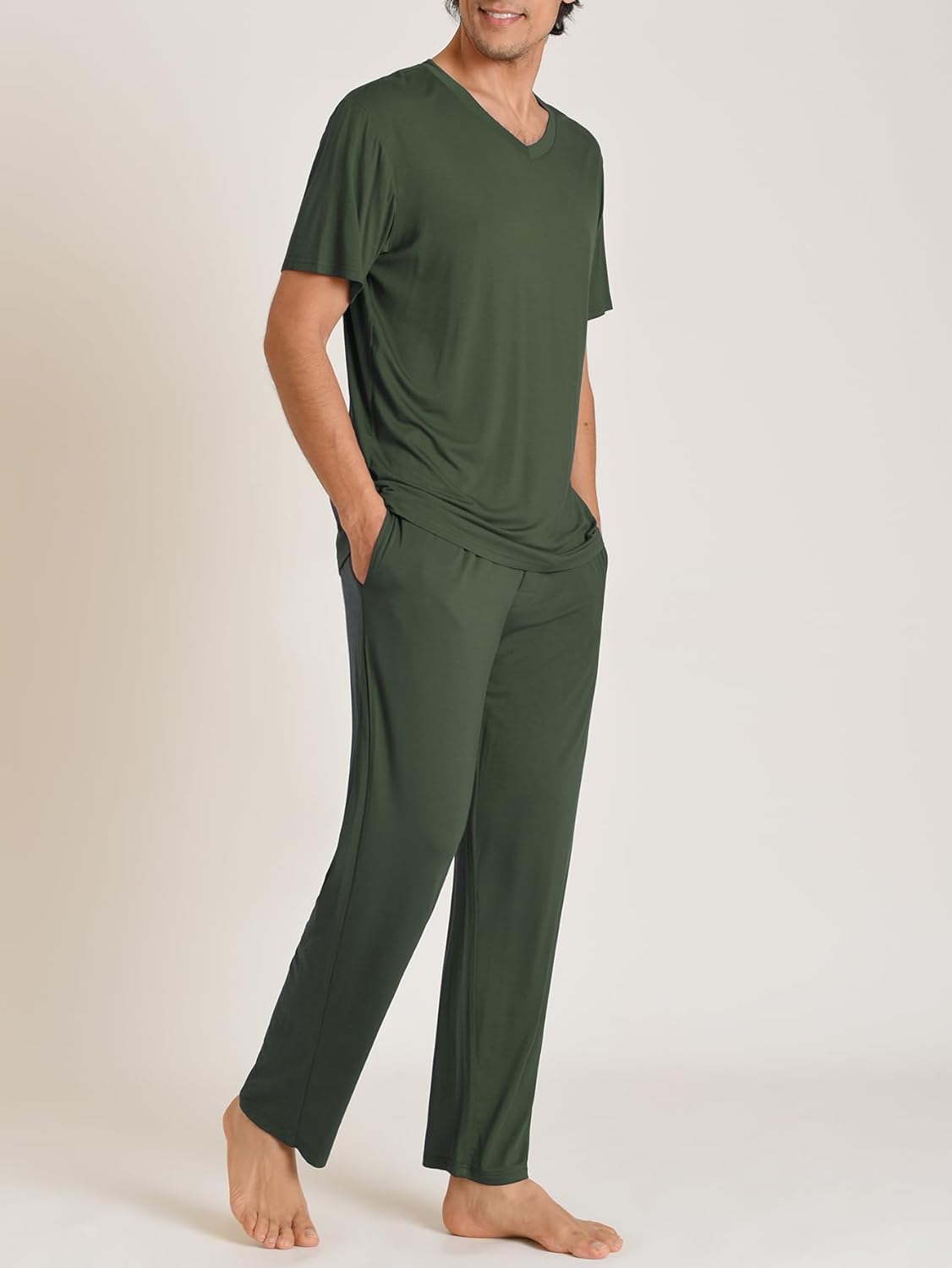 Latuza Men's Soft Pajama Set Viscose Short Sleeves Top with Pants - Image 2