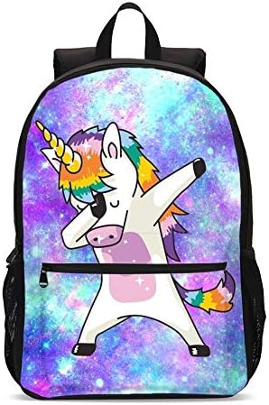 KiuLoam Funny Dabbing Galaxy Unicorn Kids School Backpack 17 Inch Bookbag Teens Shoulder Travel Bag Rucksack for Boys Girls Back to School