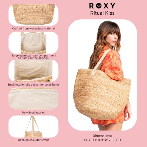Image of Roxy Women's Beach Tote Bag | Travel | Vacation | Straw | Lightweight | Breathable, Ritual Kiss - Natural