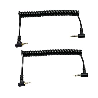 Seadream 2.5mm to 3.5mm Audio Cable Coiled;2Pack Double Angled 90 Degree 1/8" 3.5mm TRRS Jack Male to 2.5mm TRRS Jack Male Stereo Audio Mic Aux Retractable Spring Cord Cable,4 Pole,Gold Plated