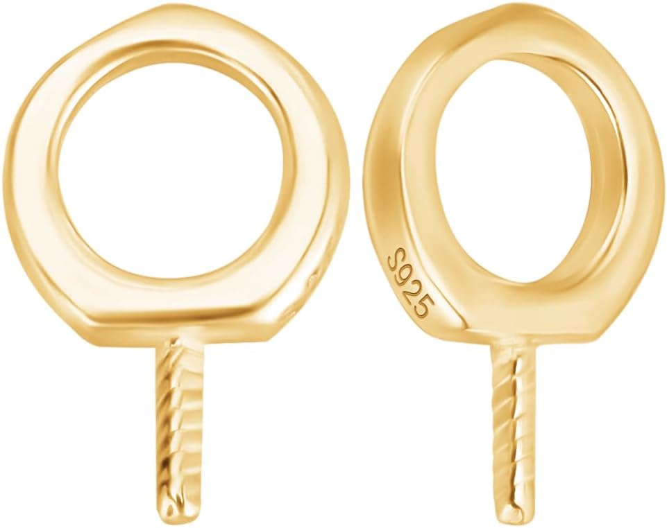 Beebeecraft 1 Box 10Pcs Eye Pin Peg Bails 18K Gold Plated 925 Sterling Silver 4mm Hole Bails for Half Drilled Beads Pearl for Bracelet Necklace Jewelry Making Findings DIY Supplies