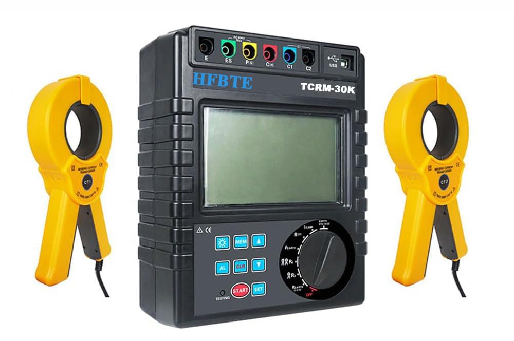 Portable Double Clamp Earth Resistance Meter Tester with Multifunction Earth Voltage AC 0.0V~100.0V Earth Current 0.00mA~600.0A Earth/DC Resistance 0.00Ω~30.00kΩ Soil Resistivity 0.00Ωm~9000kΩm