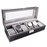 LOSKORIN Watch Box, 6 Slots PU Leather Watch Case, Glass Topped Watch Display Storage Case Organizer...