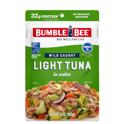 Image of Bumble Bee Chunk Light Tuna in Water, 5 oz Pouch | Wild Caught Tuna, Ready to Eat, 32g Protein per Packet, Non-GMO, Gluten Free, Kosher, MSC Sustainable Seafood
