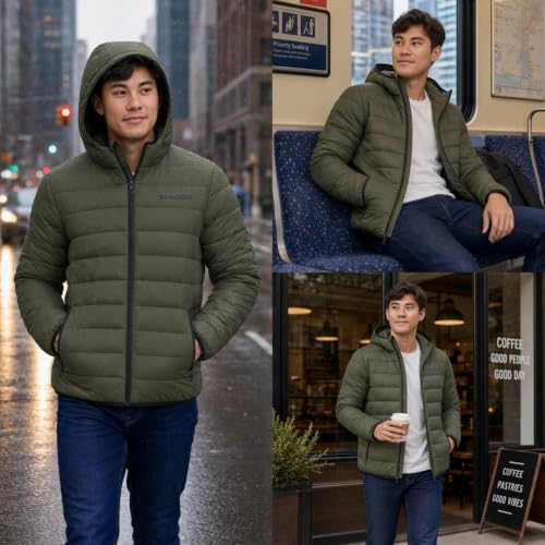 Image of Spyder Puffer Jacket Men - Packable Lightweight Quilted Hooded Winter Coat