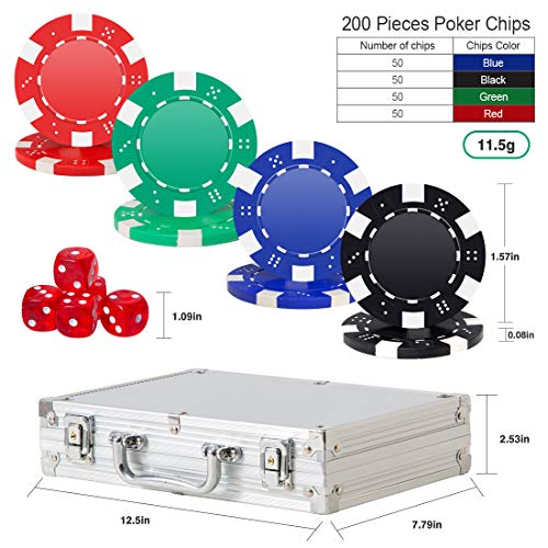 Tocebe Poker Chip Set, 200PCS Poker Chips with Aluminum Case, 11.5 Gram Poker Set for Texas Holdem Blackjack Gambling - Thumbnail 3